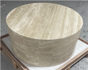 Travertine Low Rounded Plinth  Coffee Table