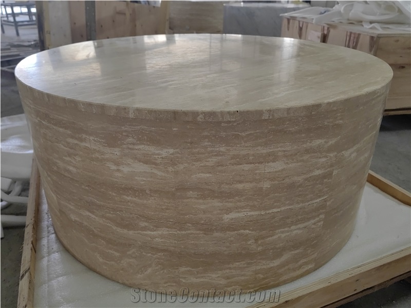 Travertine Low Rounded Plinth  Coffee Table