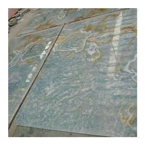 Blue Aqua Gold Onyx Slabs Custom Wall Panels Composite Design