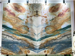 Blue Gold Golden White Yellow Color Quartzite Slab