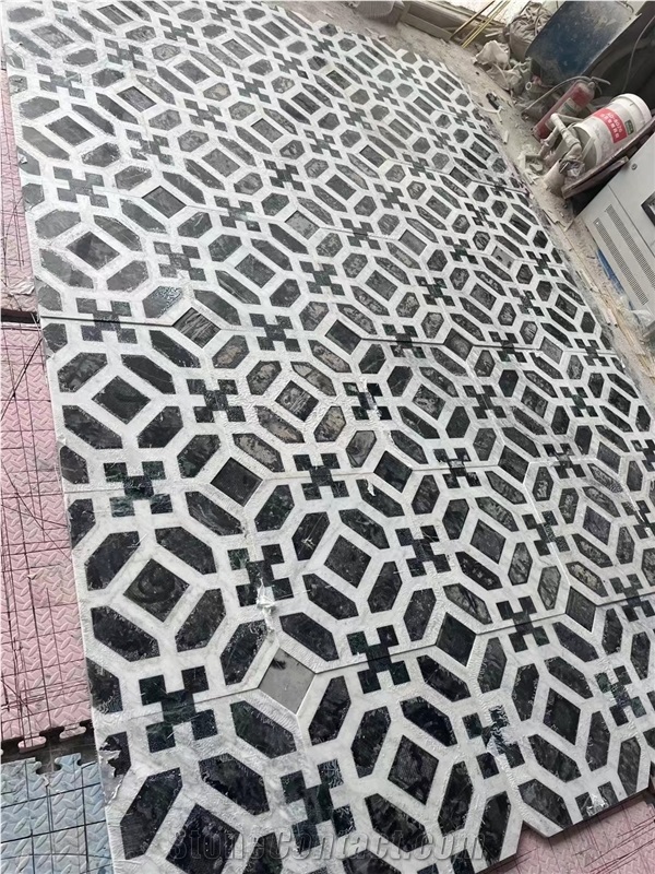 Carrara Bianco Marble Waterjet Cutting Floor Pattern