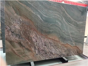 Green Brown White Veins Natural Quartzite Slab