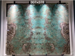 Green Quartzite Slab Book Matched For Tv Background