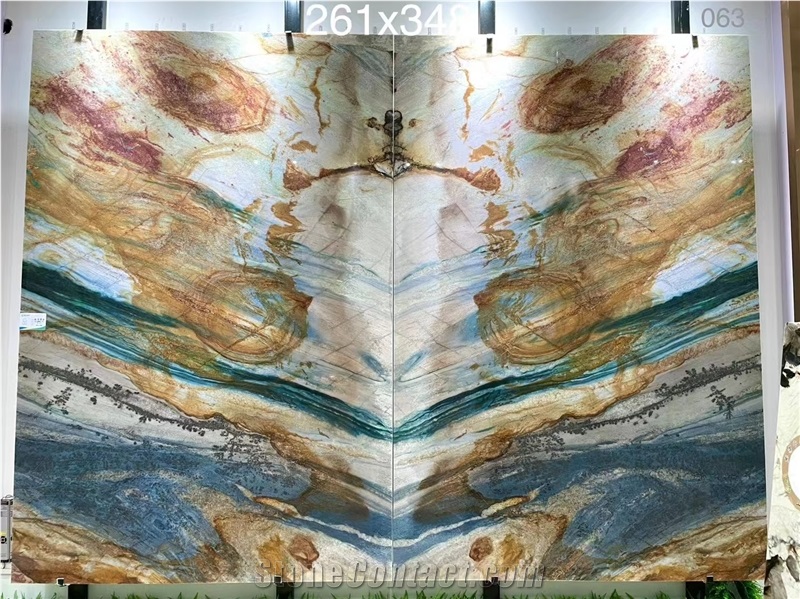 Green Quartzite Slab Book Matched  For Tv Background