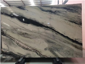 Quartzite Slab Grey Color Black Grey Veins Luxury Stone