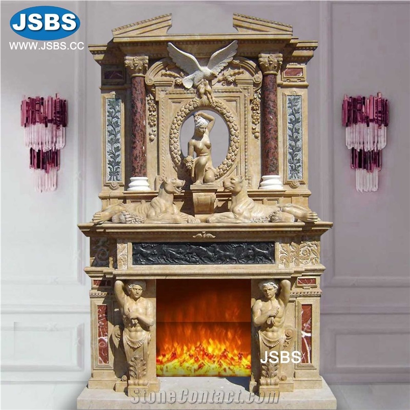 Double Marble Sculpture Fireplace Mantel Surround Stone