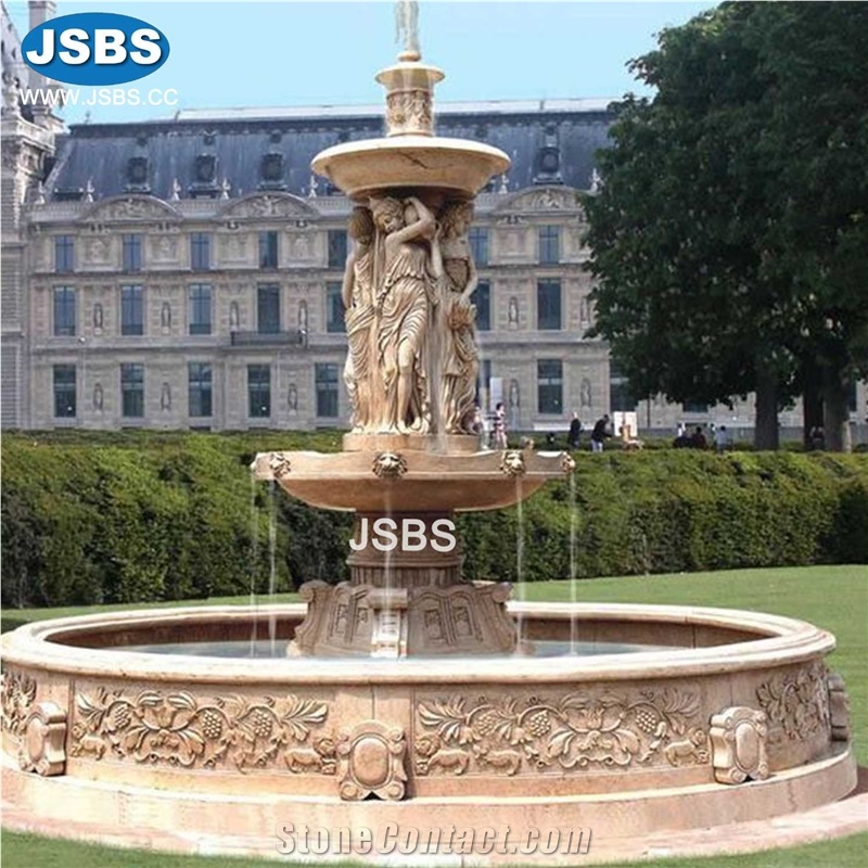 Large Lady With Lion Sculpture Stone Water Fountain Design