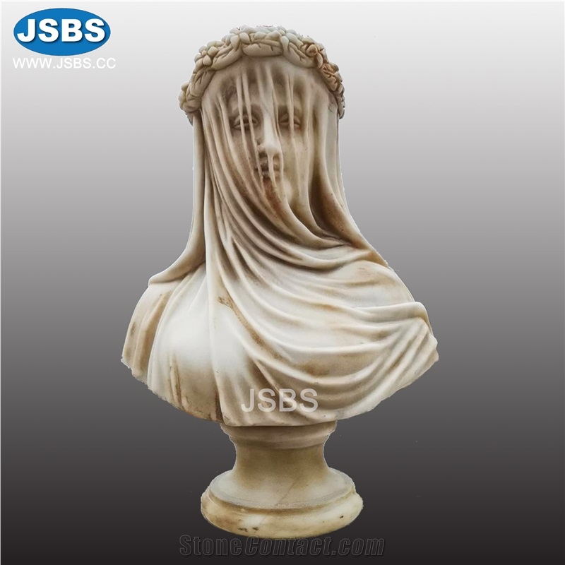Stone Carved Marble Veiled Girl Bust Sculpture Antique