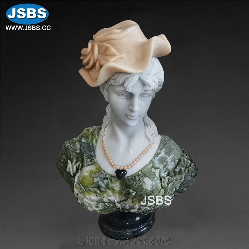 Stone Carved Marble Veiled Girl Bust Sculpture Antique