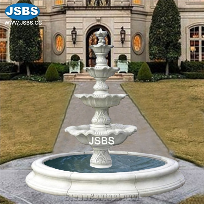 Stone Carved White Marble Tier Water Fountain Design