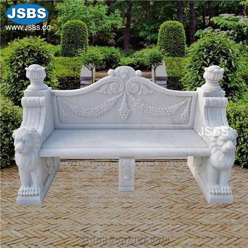Stone Winged Lion Armrests Scrolls Garden Bench Seat
