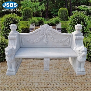 Stone Winged Lion Armrests Scrolls Garden Bench Seat
