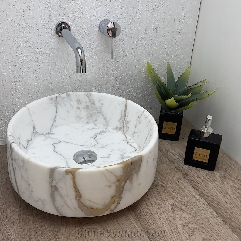 Arabescato White Marble Wash Basins For Bathroom