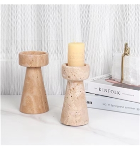 Beige Travertine Candle Stick Holder