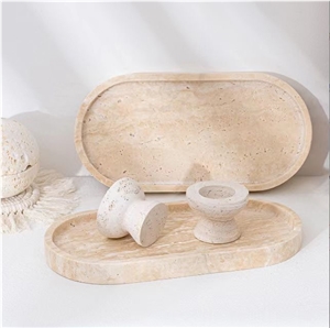 Beige Travertine Serving Tray Round Tray For Home Decor