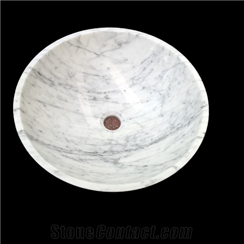 Round Model Carrara White Marble Bathroom Wash Basins