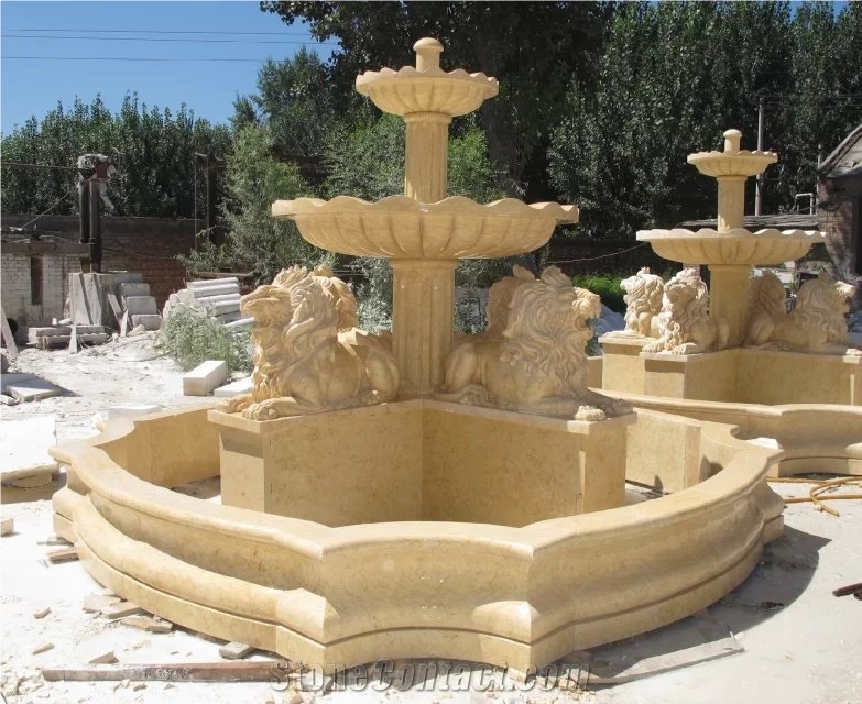 Egypt Cream Marble Water Fountain, Sculptured Fountains