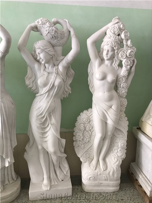 White Marble Stone Angle Carving Sculpture, Western Statues