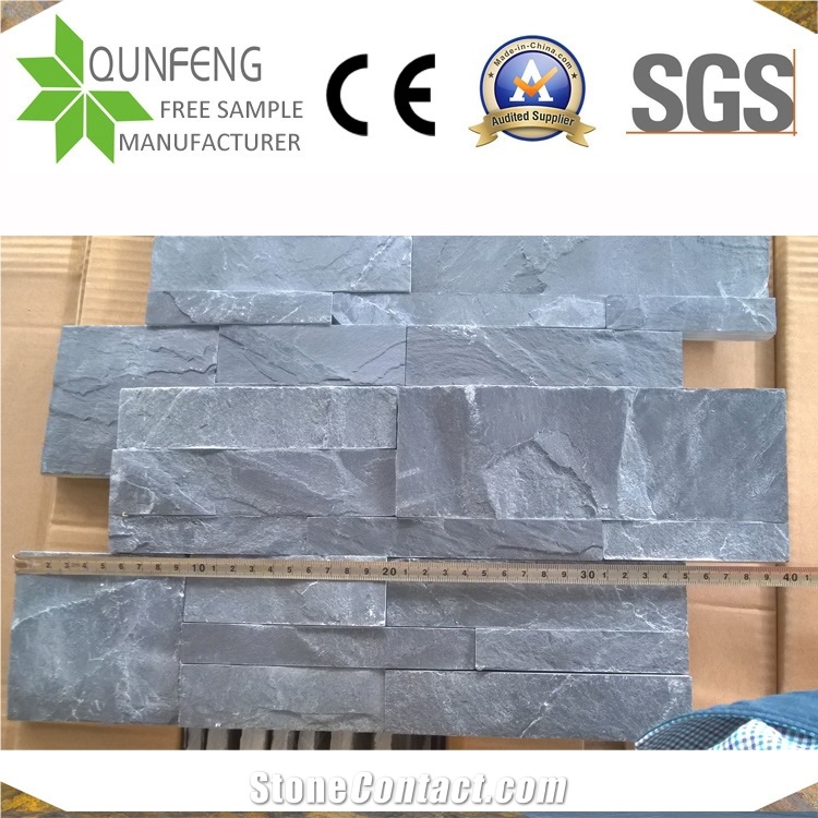 China 18*35CM Black Interlocking Slate Stone Wall Panel