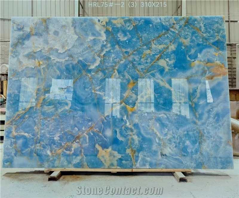 China Blue Onyx Polished Surface Slab Decoration