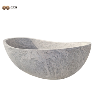 Polished Natural Stone Bathtub White Marble In Bathroom