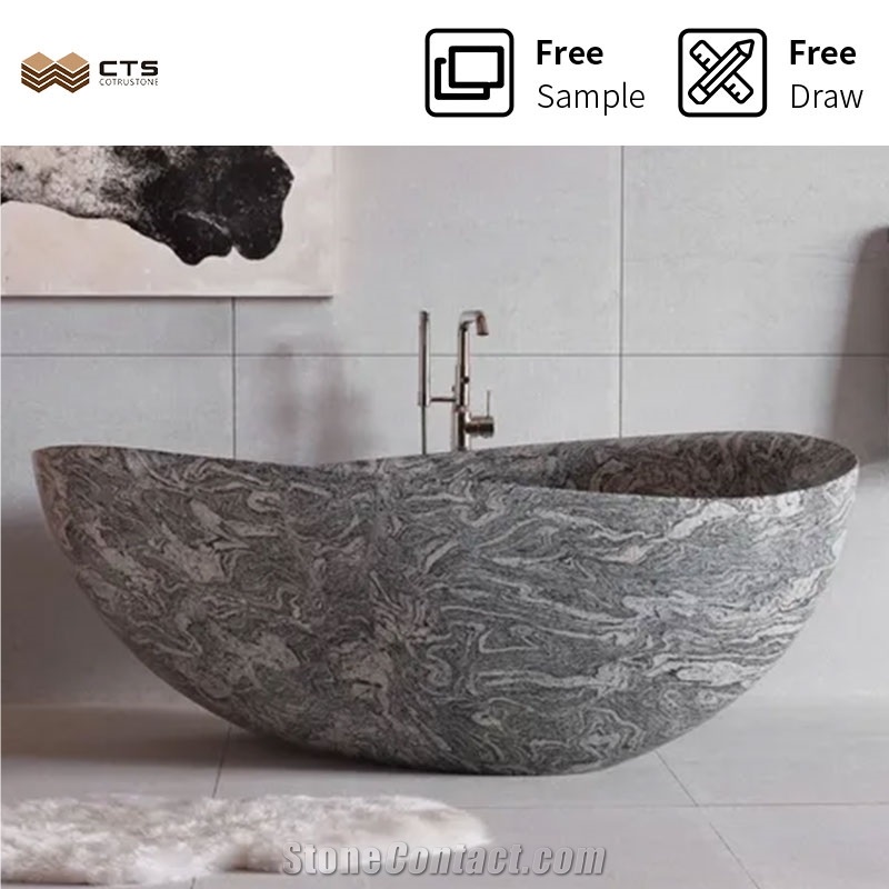 Polished Natural Stone Bathtub White Marble In Bathroom