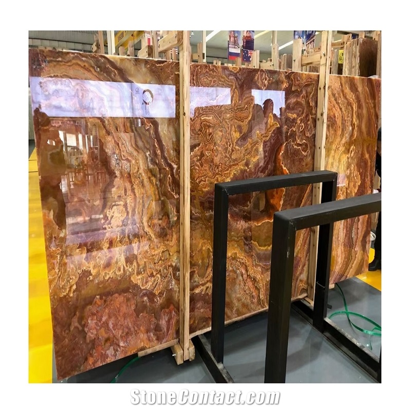 Red Onyx Slabs With Polished Finish