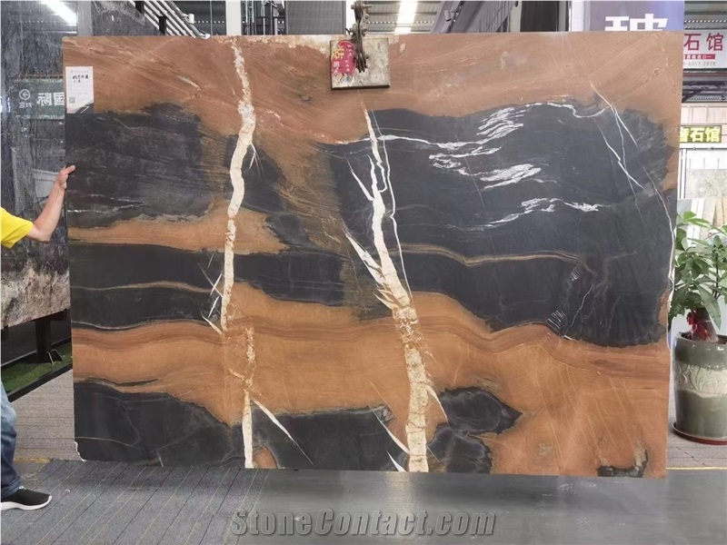 China Black Jacob Marble Black With Gold Stone Big Slab Tile
