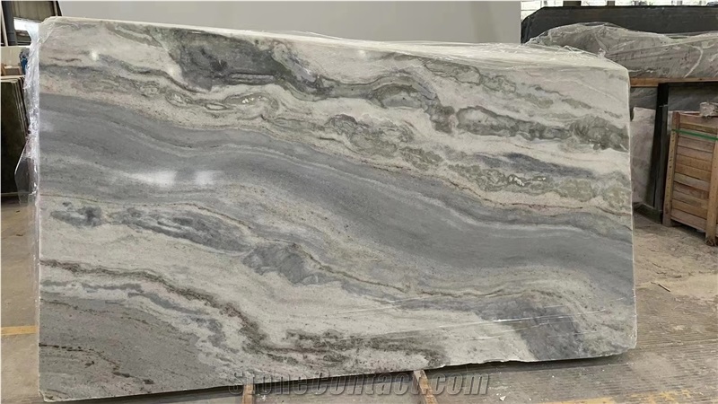 China Blue Danube Marble Cipollino Stone Slab Bookmatched