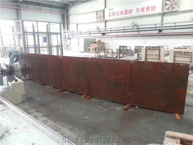 Iron Red Extra Granite Polished Slab Bookmatched Wall Tile