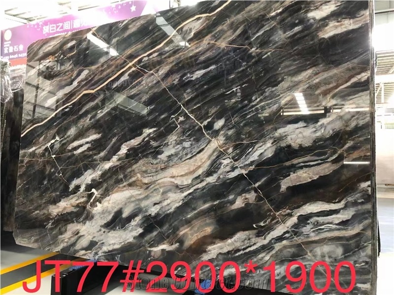 Mystic River Marble Mojinsha Black Bookmatched Stone Slab