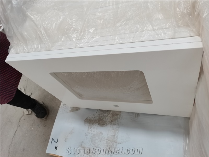 2002 Pure White Artificial Bath Vanity Top Quartz Countertops