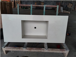 Artificial 2004 Ice White Quartz With Sparkle Countertops
