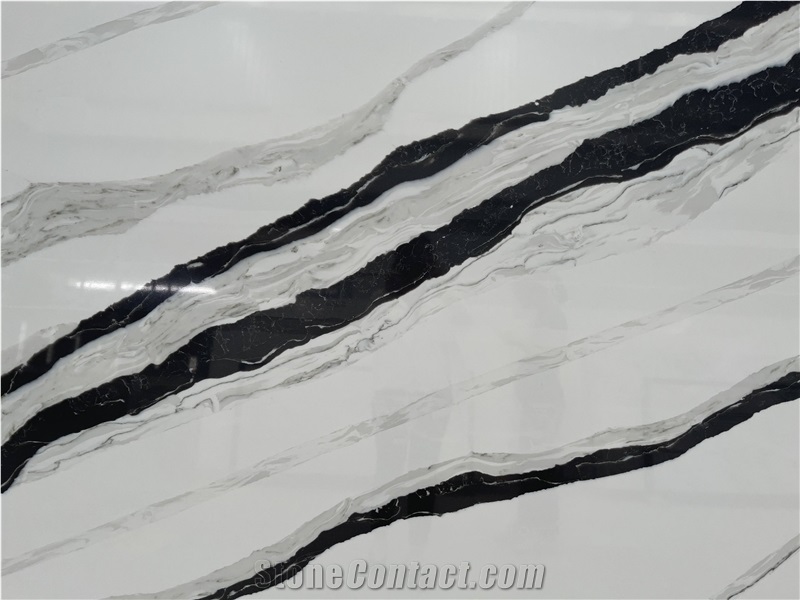 Black Vein 5008 Panda White Quartz Countertop from China