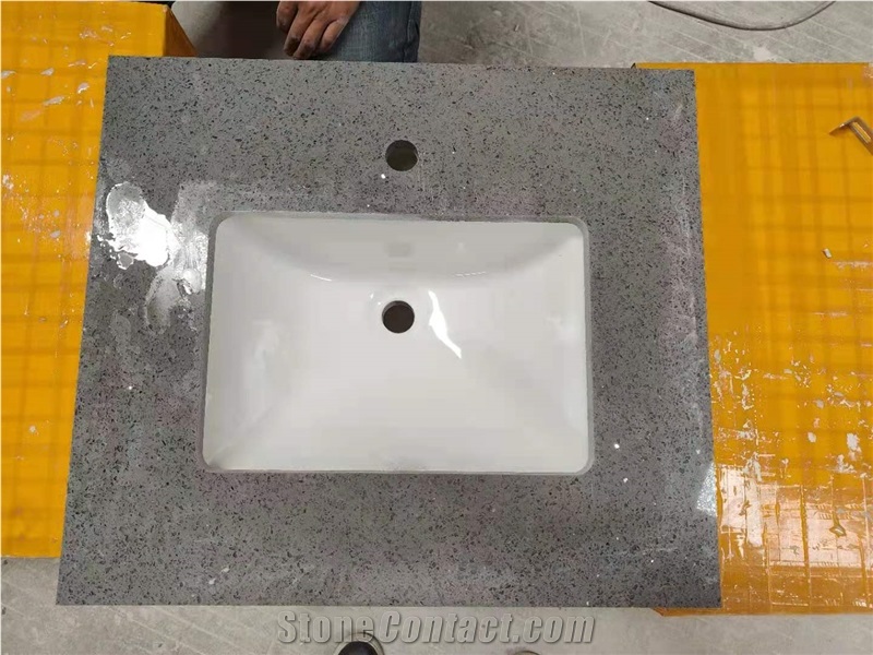 Countertops 1002Sprakle Grey Quartz Artificial Vanity Tops