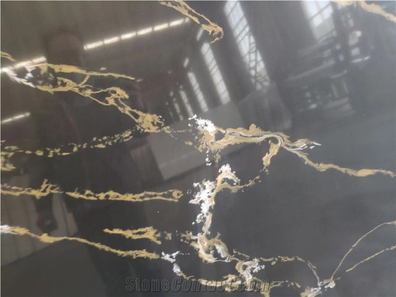 Artificial Calacatta Black Gold Quartz Stone Slab China