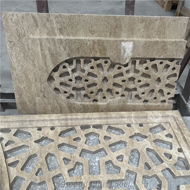 CNC Carved Beige Classic Travertine Wall Decoration Building Ornaments