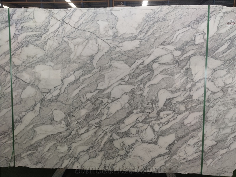 Exotic Natura White Arabescato Marble Slabs With Grey Lines