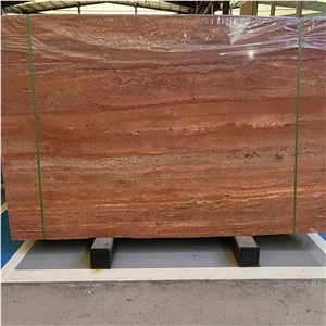 Polished Natural Red Travertine Slab For Outdoor Wall Tiles