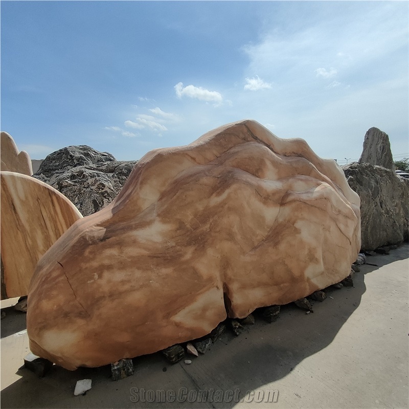 Red Boulder For Outdoor Rockery Fountain