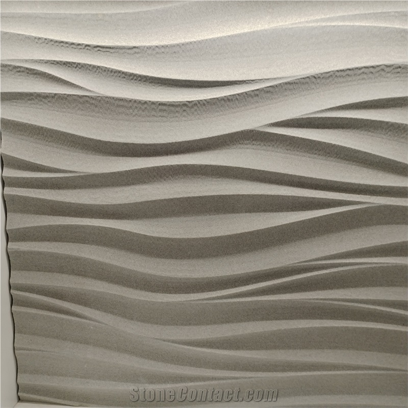 Water Wave Pattern Grey Marble CNC Carving Cultural Wall