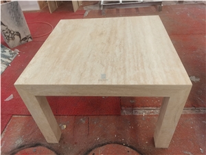 Square Travertine Side/Coffee Table With Stands