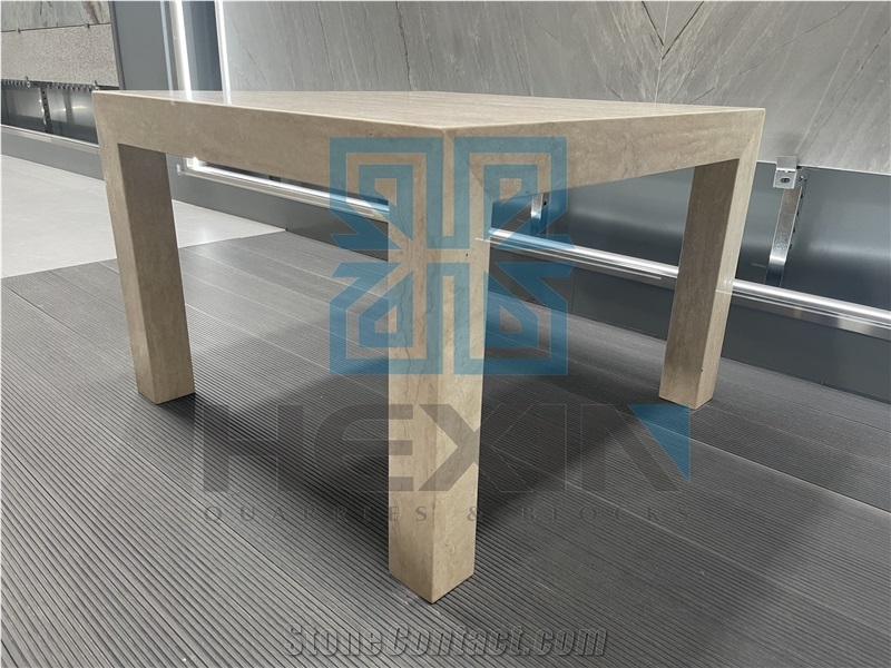 Square Travertine Side/Coffee Table With Stands