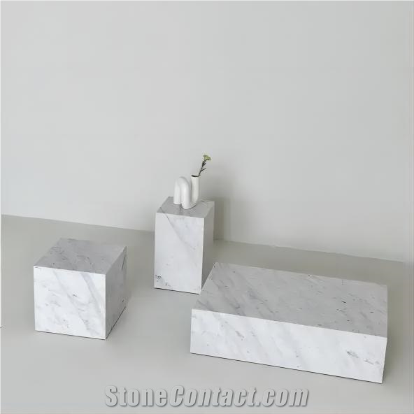 Natural Carrara White Marble Plinth,Optimustone Coffee Table