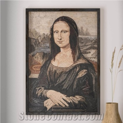 Mona Lisa Portrait With Travertine Mosaic Art Work