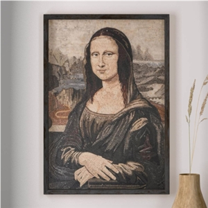 Mona Lisa Portrait With Travertine Mosaic Art Work