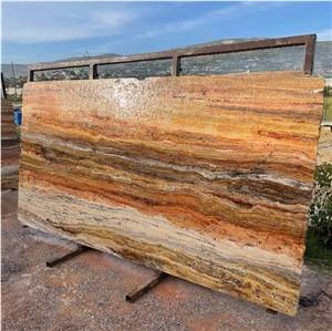 Corte Veteado Peach Travertine Honed Filled Vein Cut Slabs