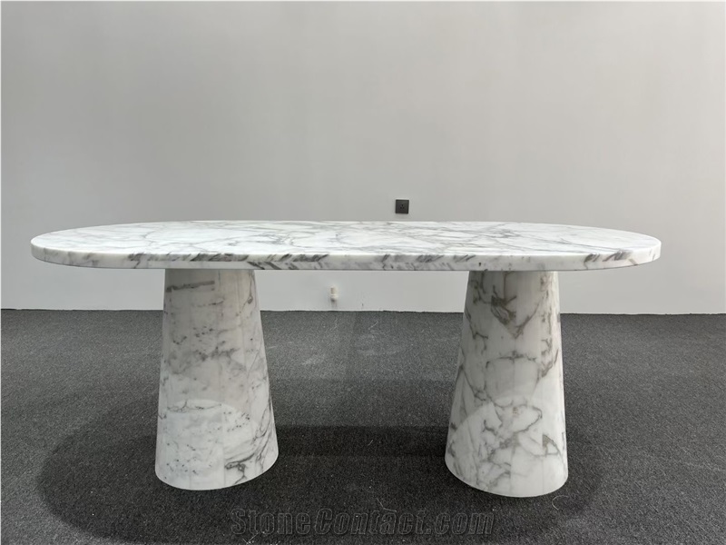 Full Body Italy Bianco Statuario Marble Dinning Table Set
