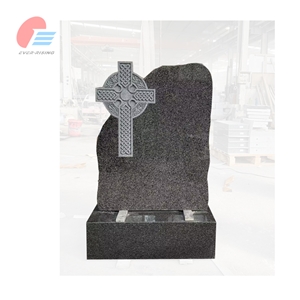 Impala Black Granite Celtic Headstone With Sandblast Pattern