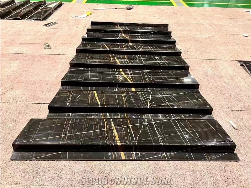 Sahara Noir Marble Stairs Cases For Interior Decoration